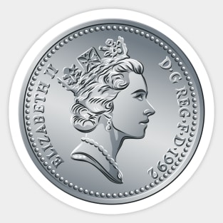 British coin 10 pence with Queen Elizabeth II Sticker